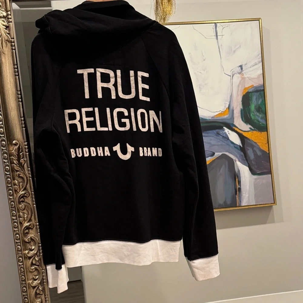 True Religion Black and White Zip Up Sweater